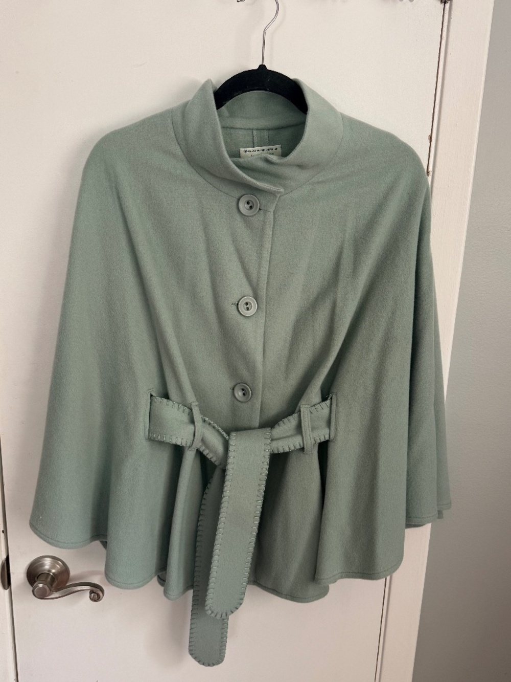Jimmy Hourihan Dublin Wool/Cashmere Cape Jacket Belted Sage Green Mint